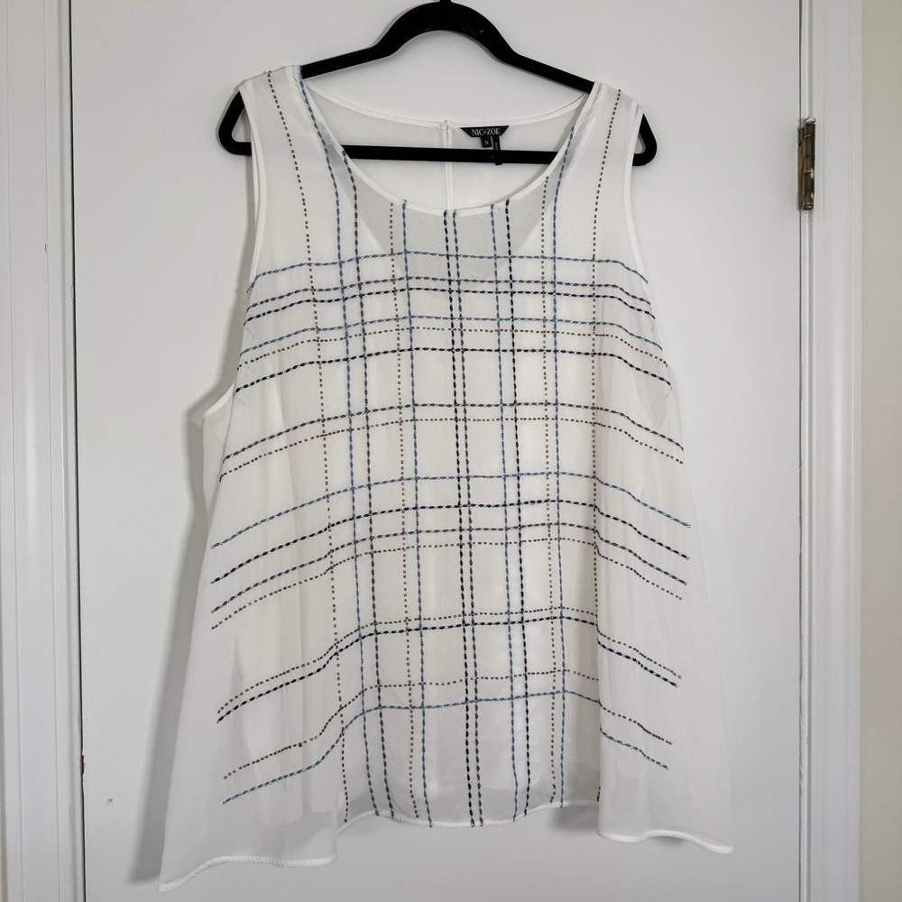 NIC+ZOE Women's 3X White Beaded Sleeveless Chiffon Blouse Top - Picture 2 of 10